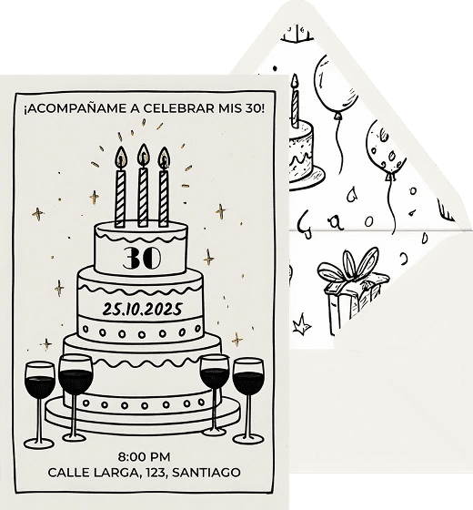 Ejemplo de invitación digital para cumpleaños con diseño elegante