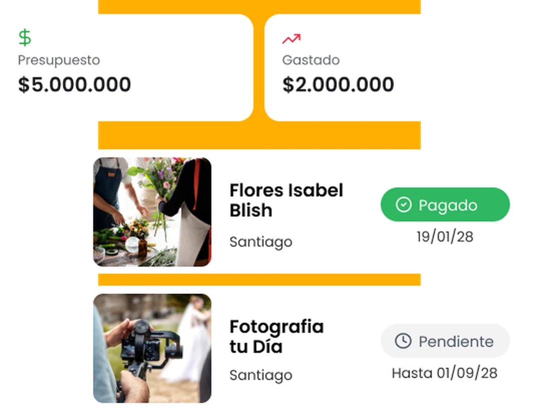 Control de presupuesto con los gastos del evento por categoría